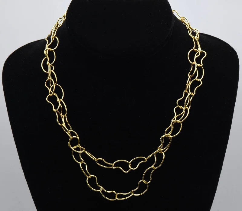 Ladies Necklaces Dual-Tone Shine-Veronese - Vintage Italian Gold Tone Sterling Silver Kidney Bean Link Chain Necklace - 36"