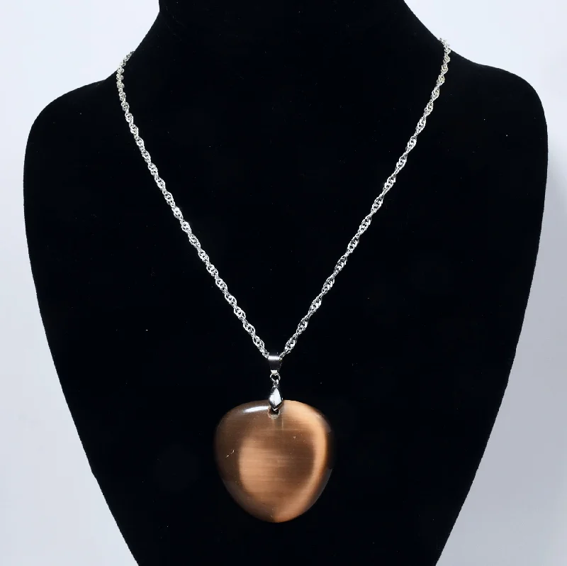 Ladies Necklaces with Cloud Glow-18k White Gold Plated Tiger's Eye Glass Pendant on Sterling Silver Italian Chain Necklace - 24"