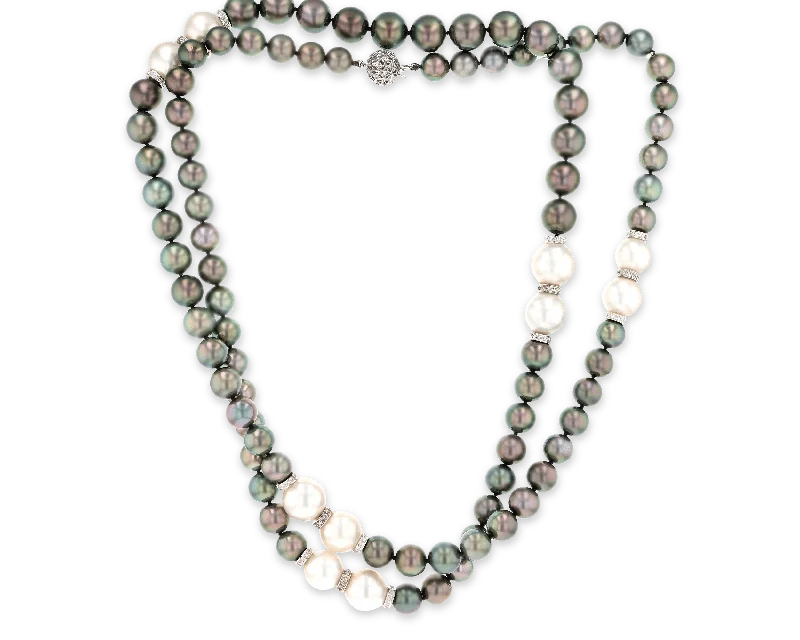 Ladies Necklaces with Triangle Glow-Black and White Pearl Necklace