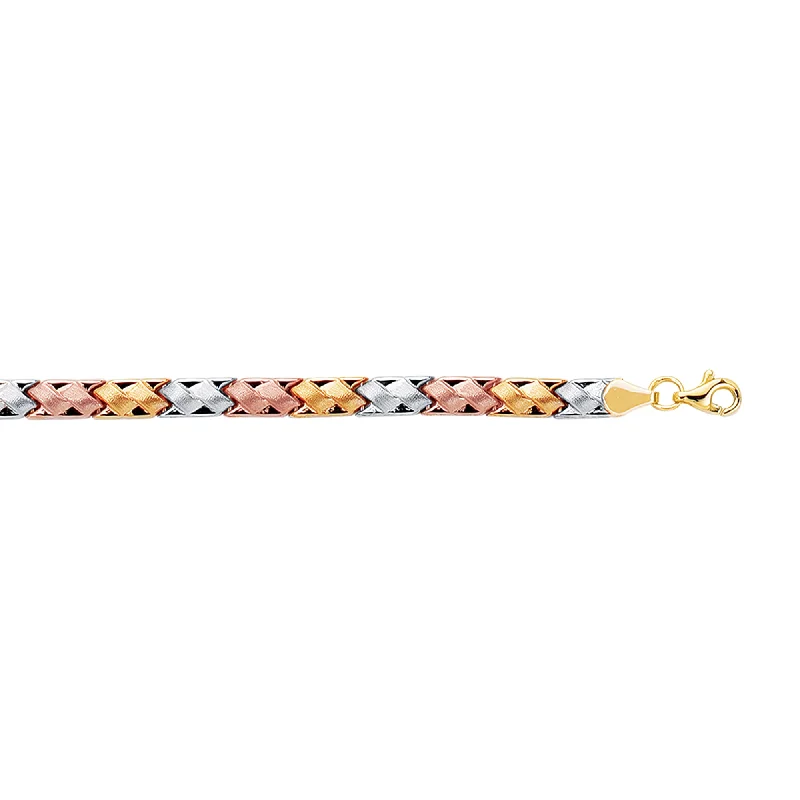 Ladies Bracelets Multi-Shine Spark-14K Tri-color Gold Satin Mini X Stampato Bracelet