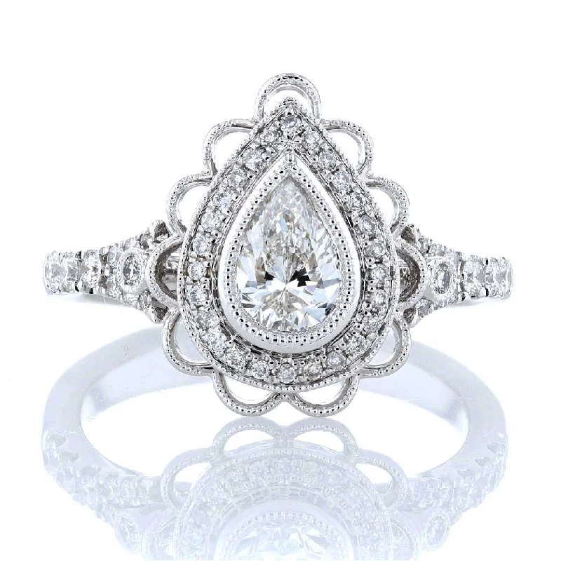 Solar spark engagement rings -Scallop Halo Pear Diamond Engagement Ring