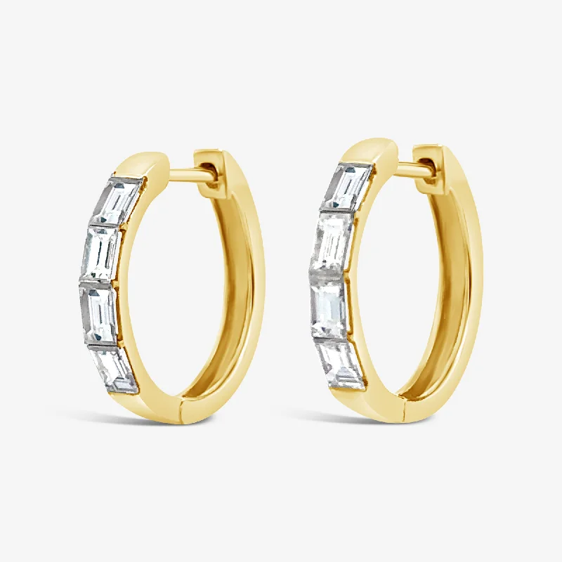 Ladies daring edge earrings -Baguette 0.85CT Diamond Huggie Earrings