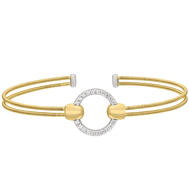 Ladies Bracelets with Crown Glow-Gold Finish Sterling Silver Two Cable Cuff Bracelet with Rhodium Finish Simulated Diamond Open Circle