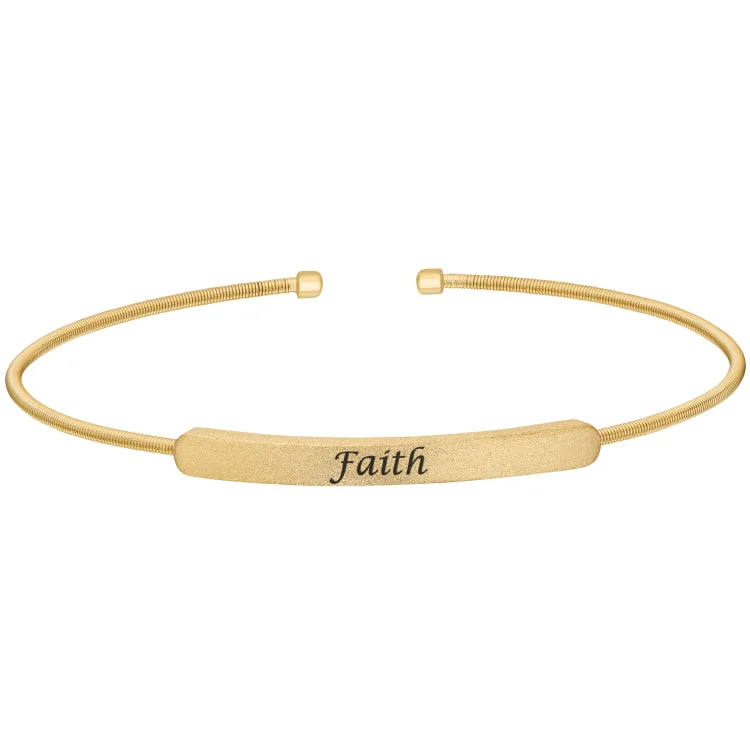 Ladies Bracelets Wave Shine-Gold Finish Sterling Silver Cable Cuff Bracelet With Name Plate - FAITH