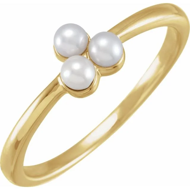 Ladies square edge rings -14K Yellow or White Gold Cultured Freshwater Pearl Cluster Ring