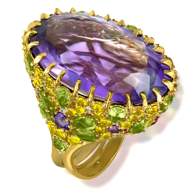 Ladies peaceful flow rings -Gold Blossom Ring with Light Amethyst & Peridot