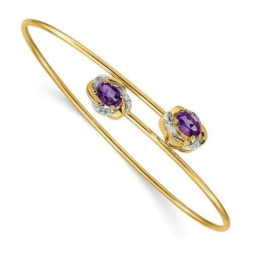 Ladies Bracelets for Travel Shine-14KT YELLOW GOLD 0.90 CTW AMETHYST & .03 CTW DIAMOND FLEX BANGLE