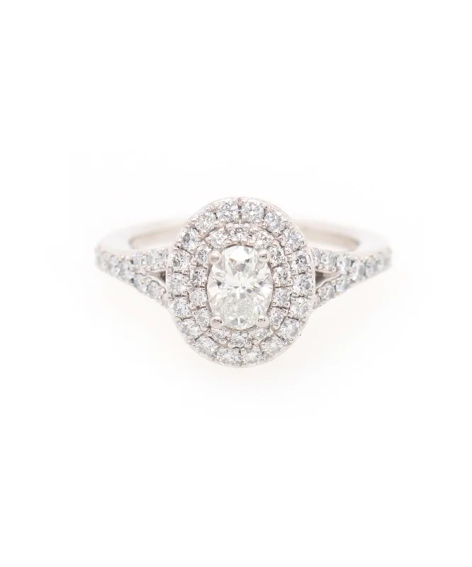 Initial charm engagement rings -1.20ctw Oval and Round Diamond Double Frame Engagement Ring in Platinum