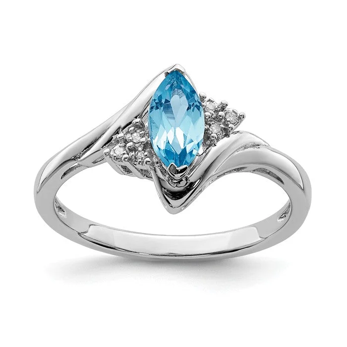 Ladies desert bloom rings -Sterling Silver Marquise Light Swiss Blue Topaz and Diamond Ring