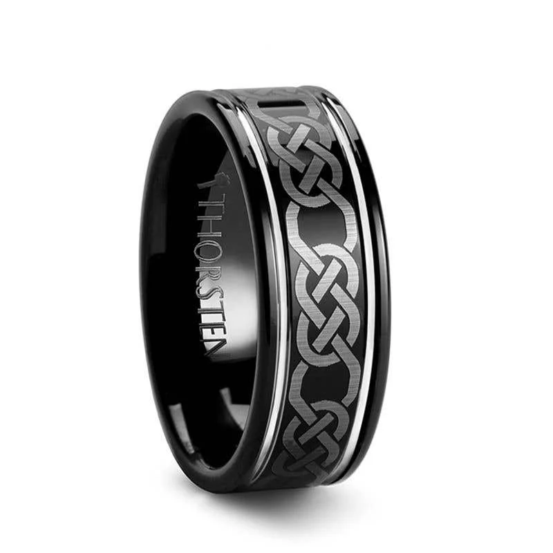 Ladies starry guide rings -Thorsten KILKENNY Black Tungsten Ring with Celtic Pattern - 8mm