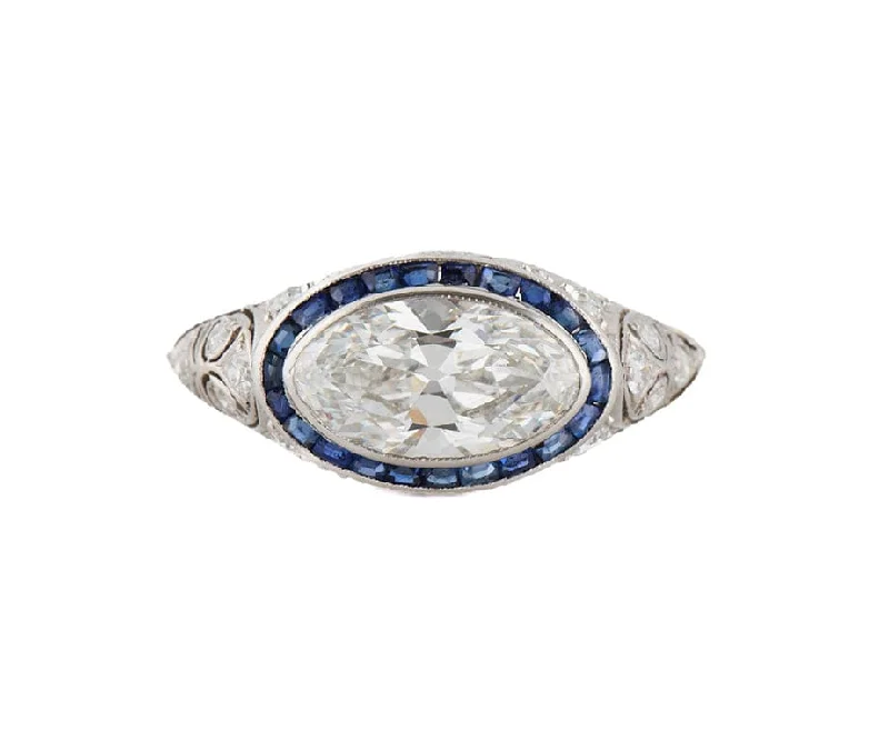 18K luxe engagement rings -Vintage 1.89ctw Diamonds & 0.44ctw Sapphire Engagement Ring in Platinum