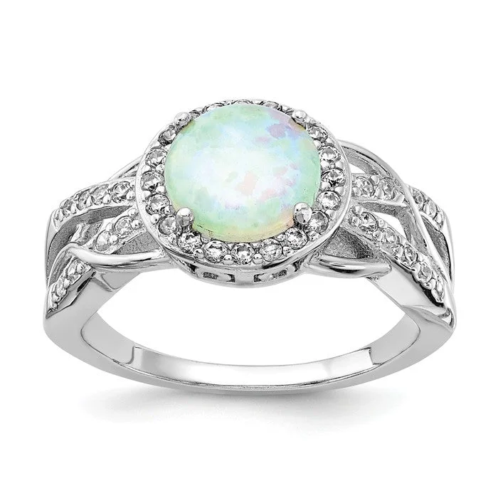 Ladies yoga calm rings -Cheryl M Sterling Silver Round White Opal Halo Ring