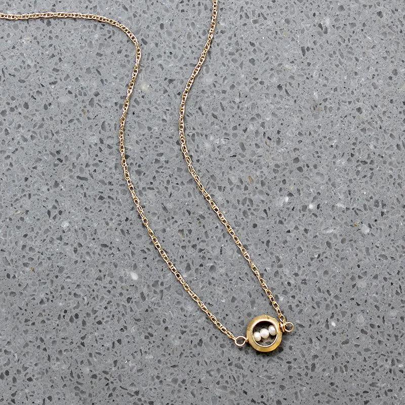 Ladies Necklaces for Girl Shine-Dainty White Pearls in Gold "O" Necklace by brunet