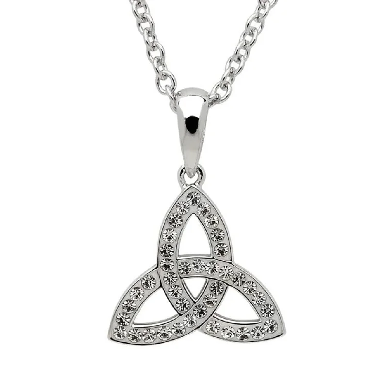 Ladies Necklaces with Radiant Stones-Shanore : Celtic Trinity Knot Necklace Embellished With Crystals – Small