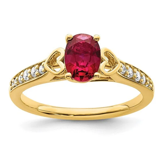 Ladies tender pink rings -14k Gold Side Hearts Ruby and Diamond Ring