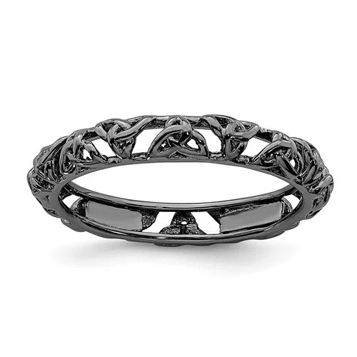 Ladies canine loyalty rings -Sterling Silver Stackable Expressions Black Plated Celtic Knot Ring