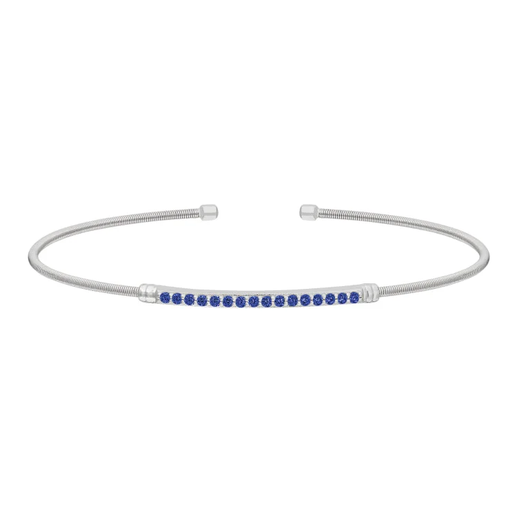 Ladies Bracelets Fine Shine-Rhodium Finish Sterling Silver Cable Cuff Bracelet with Simulated Blue Sapphire Birth Gems - September