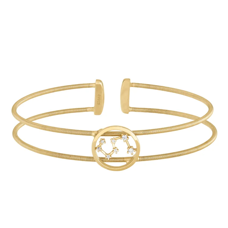 Ladies Bracelets in Warm Gold-Gold Finish Sterling Silver Cable Cuff Constellation Bracelet with Simulated Diamonds - Leo