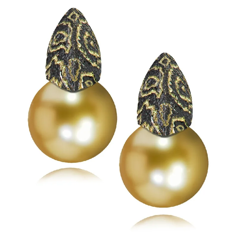 Ladies glamorous party earrings -Gold Earrings with South Sea Golden Pearls