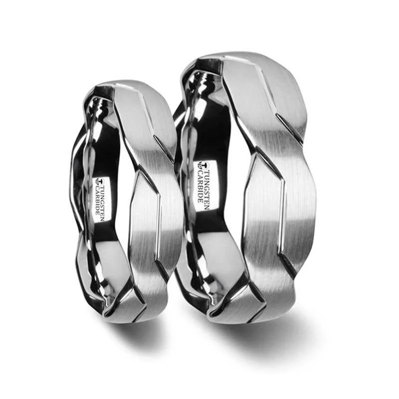 Ladies square edge rings -Thorsten FOREVER White Tungsten Ring with Brushed Carved Infinity Symbol Design - 6mm 8mm or 10mm