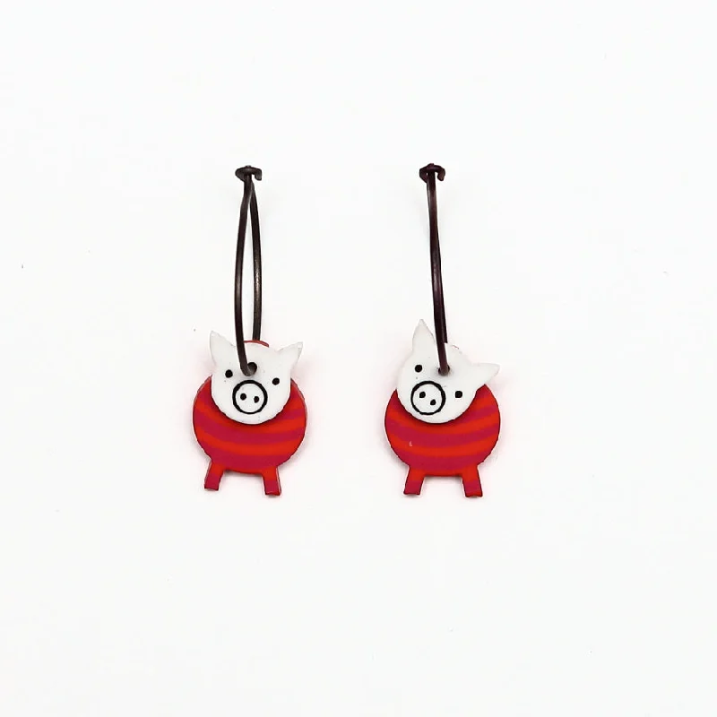 Ladies playful flair earrings -Lene Lundberg K-Form Red Stripey Pig Earrings