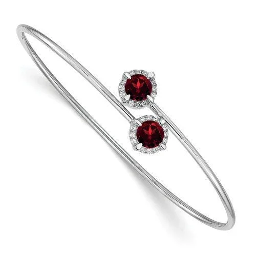 Ladies Bracelets with Yellow Sanidine-14KT WHITE GOLD .90 CTW GARNET & .12 CTW DIAMOND FLEX BANGLE