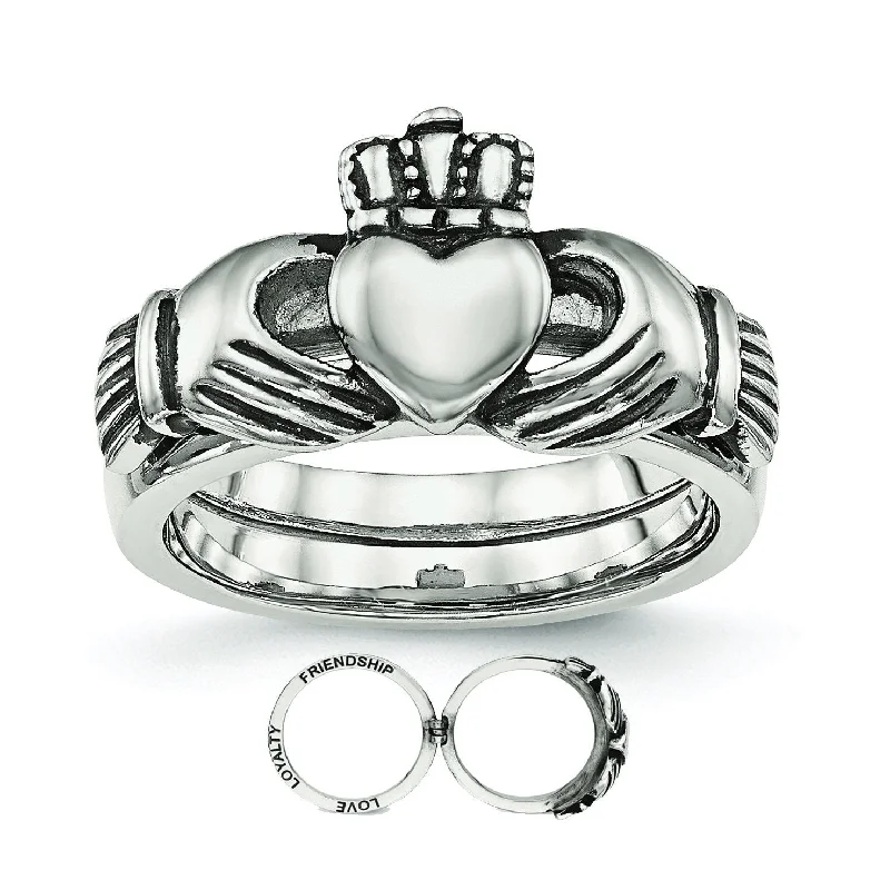 Ladies enamel splash rings -Stainless Steel Love, Loyalty, Friendship Claddagh Double Hinged Ring