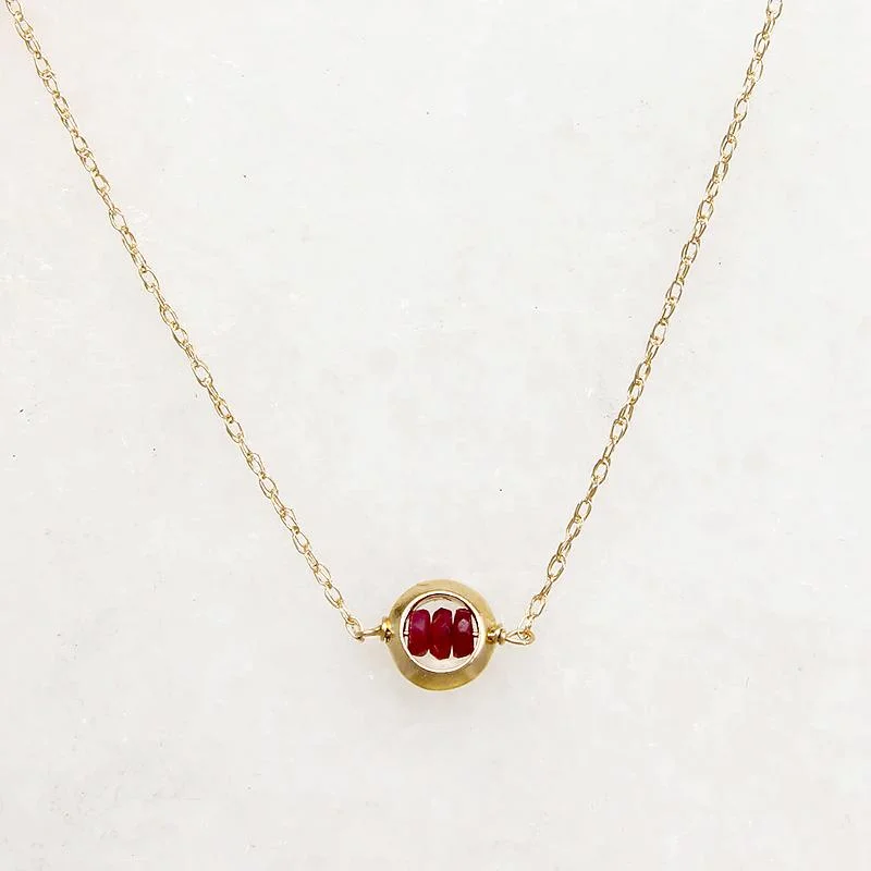 Ladies Necklaces for Kin Spark-Scarlet Ruby Beads in Gold "O" Necklace by brunet