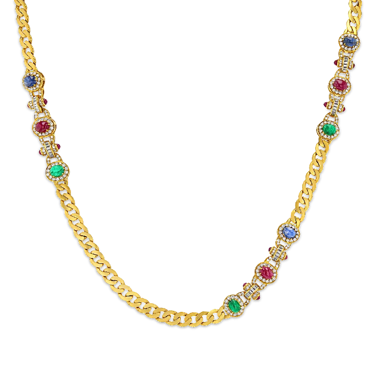 Ladies Necklaces for Sister Shine-Emerald, Ruby, Sapphire and Diamond Necklace