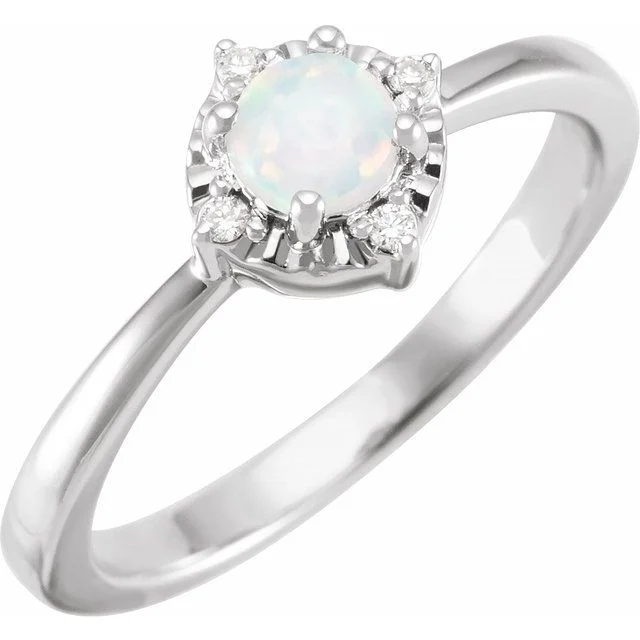 Ladies celestial star rings -Sterling Silver or 14k Gold Gemstone and .04 CTW Diamond Halo-Style Rings