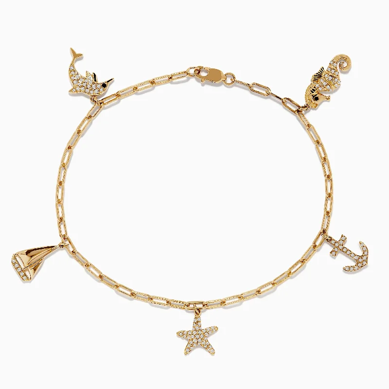 Ladies Bracelets with Lock Glow-Seaside 14K Yellow Gold Diamond Charm Bracelet