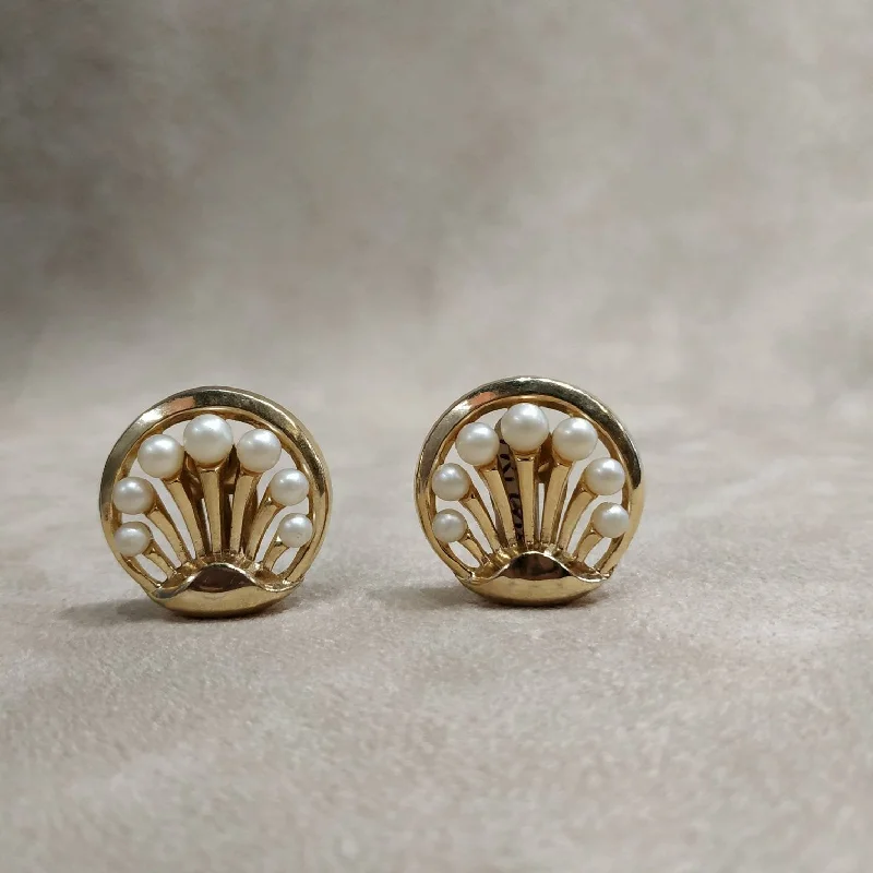 Ladies healing vibe earrings -Trifari Vintage Pearl Earrings Clip On  Gold