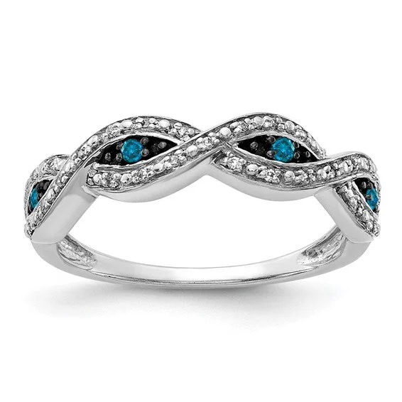 14k White Gold White and Blue Diamond Twist Ring