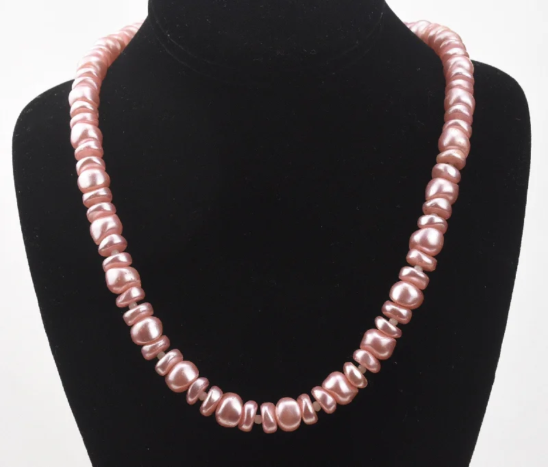 Ladies Necklaces for Night Shine-Large Pink Coin Pearl Single Strand Necklace - 27.5"