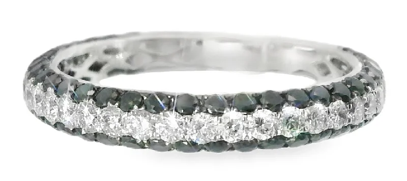 Passionate spark engagement rings -Gorgeous 14K White Gold Black Diamond 3-Row Eternity Wedding Band Ring