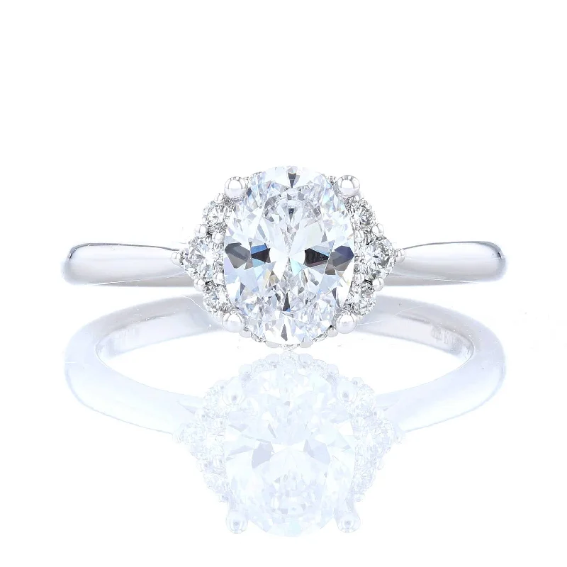 Two-tone gleam engagement rings -Graduated Halo Oval Diamond Engagement Ring