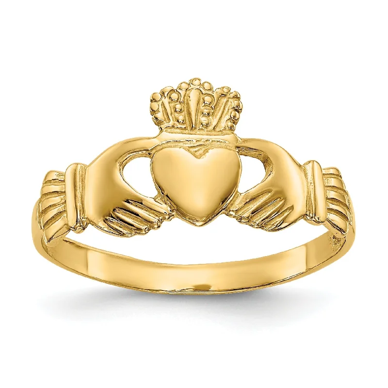 Ladies sturdy steel rings -14k Yellow Gold Ladie's Solid Lightweight Claddagh Ring