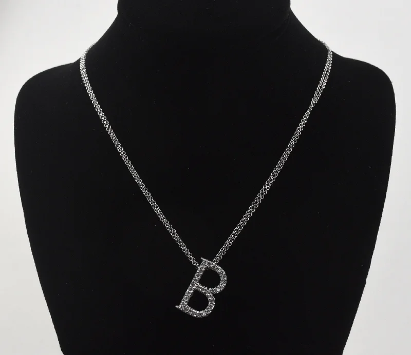 Ladies Necklaces Light Shine-Sterling Silver Cubic Zirconia "B" Pendant on Double Strand Sterling Silver Chain Necklace - 20"