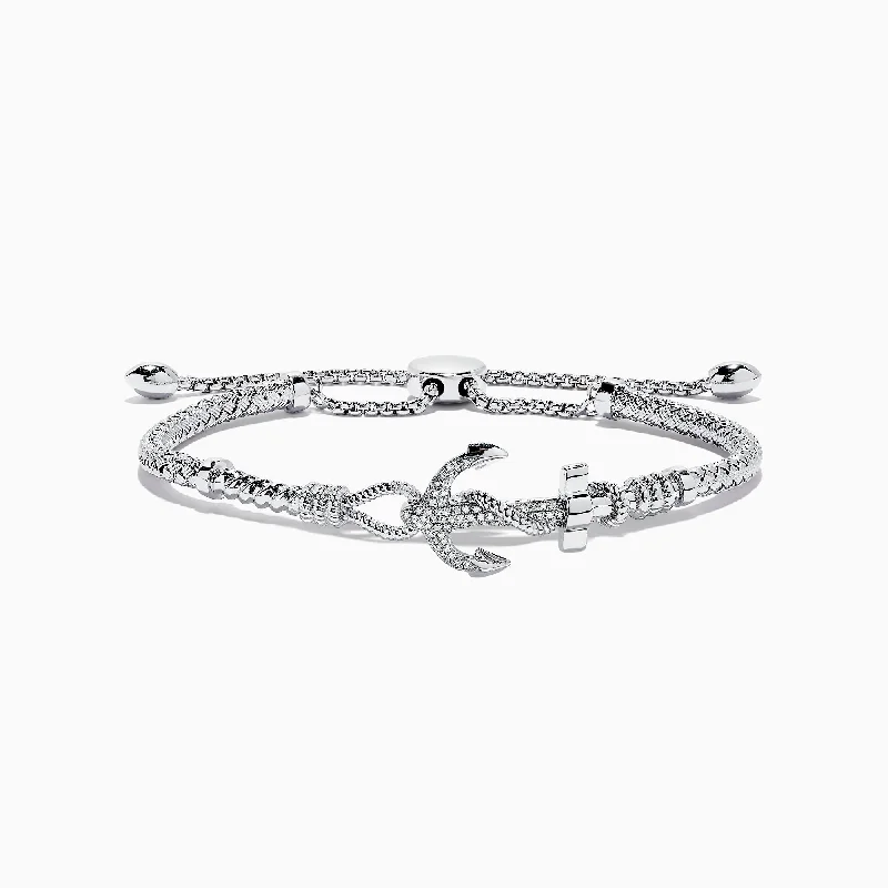 Ladies Bracelets Bright Spark-Seaside Sterling Silver Diamond Anchor Bracelet, 0.16 TCW