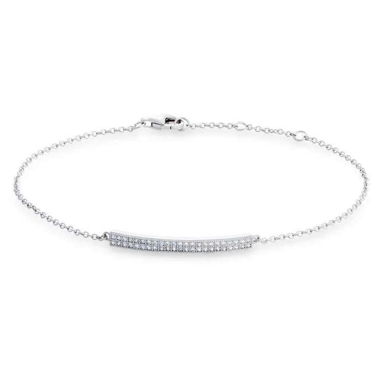 Ladies Bracelets with Pink Tourmaline-Platinum Finish Sterling Silver Micropave Two Row Bar Adjustable Bracelet with 46 Simulated Diamonds 6.5" - 7.25"