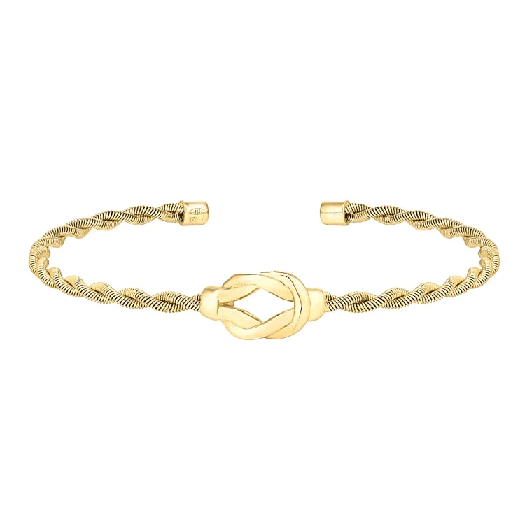 Ladies Bracelets for Explorer Shine-Gold Finish Sterling Silver Thin Tightly Twisted Cable Cuff Bracelet with Central Open Knot