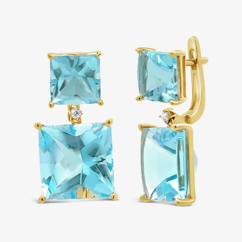 Ladies leaf cascade earrings -Square Cabochon Sky Blue Topaz Dangle Earrings