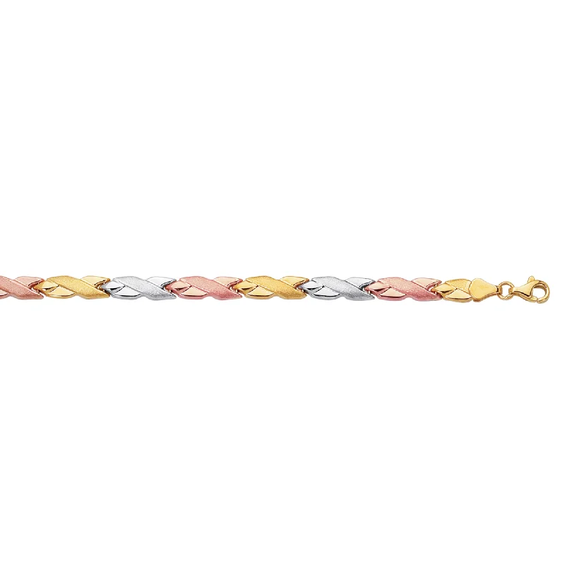 Ladies Bracelets Dual-Tone Glow-14K Tri-color Gold Satin X Bracelet