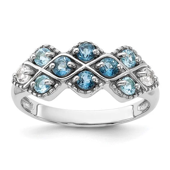 Ladies knotted cord rings -Sterling Silver London, Swiss Blue and White Topaz Ring