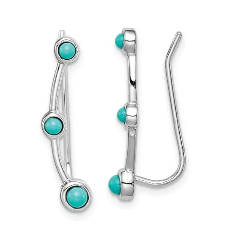 Ladies playful flair earrings -Sterling Silver Created Turquoise Ear Climber Earrings