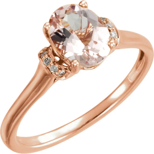 Ladies playful flair rings -14k Rose Gold Oval Morganite & .05 CTW Diamond Ring