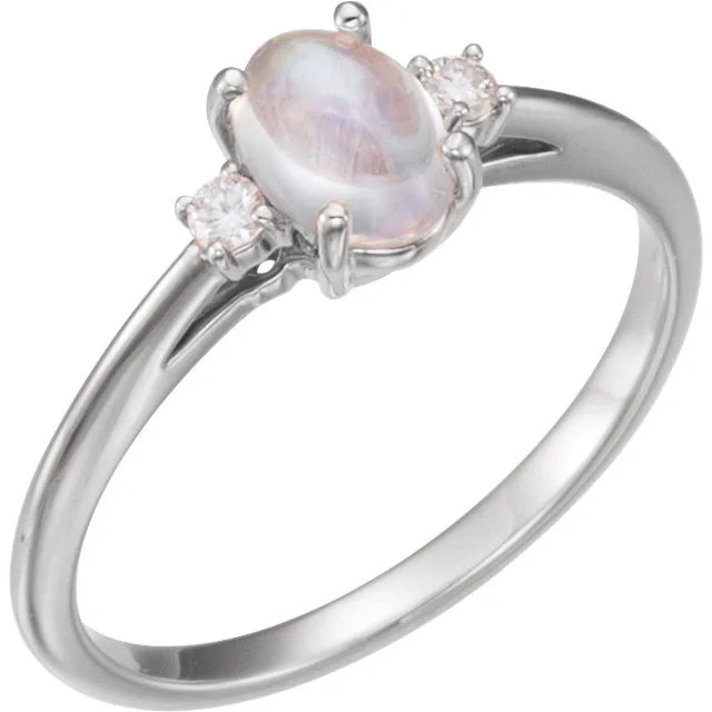 Ladies fiery topaz rings -Oval 7x5mm Rainbow Moonstone & Diamond Ring - Sterling Silver or 14k White Yellow or Rose Gold