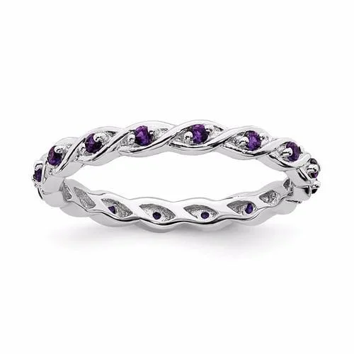 Ladies gritty punk rings -Sterling Silver Stackable Expressions Amethyst Twist Eternity Ring