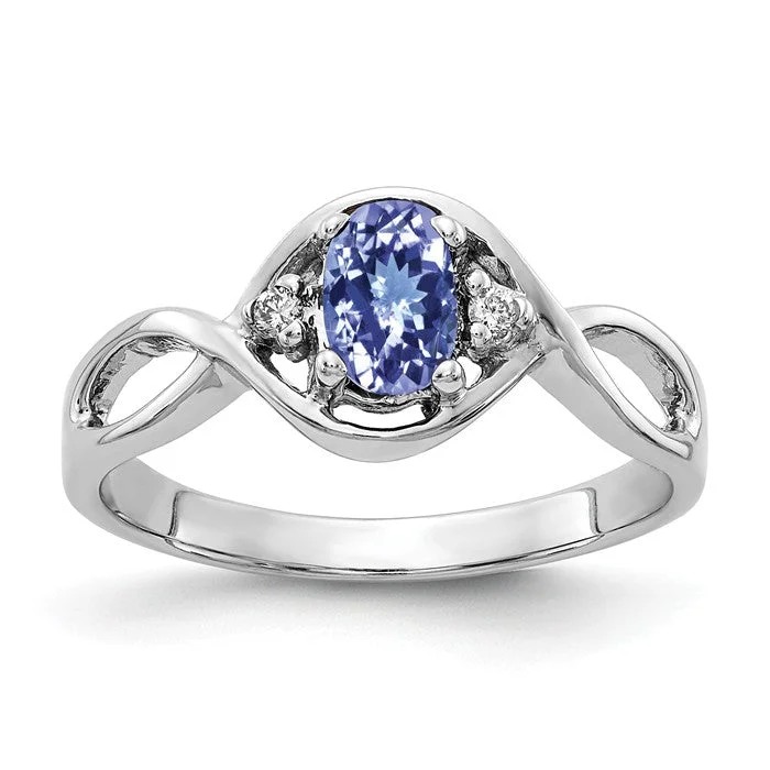 Ladies deco flair rings -14k White Gold 6x4mm Oval Tanzanite and Diamond Infinity Style Ring