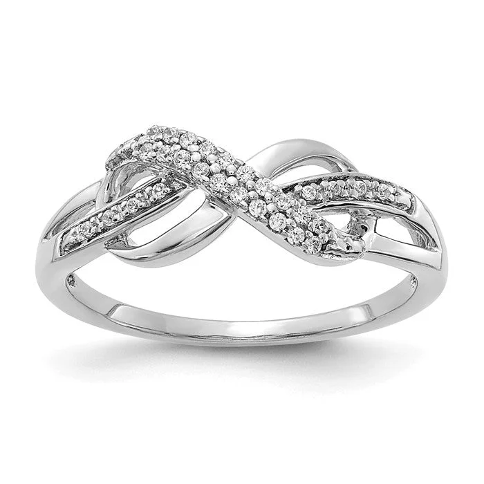 Ladies anniversary gleam rings -14K White Gold Diamond Infinity Symbol Knot Ring